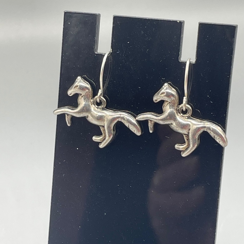 Silver Tone Equestrian Galloping Horse Drop Earrings Western Jewelry